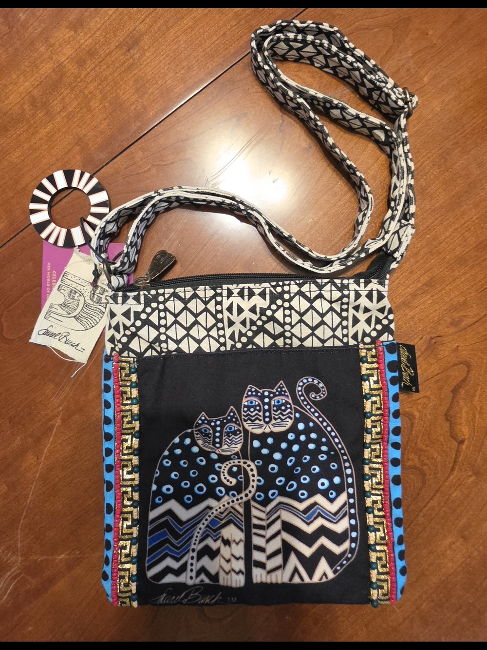 Laurel Burch NWT Cat Crossbody Bag Beaded Canvas Purse